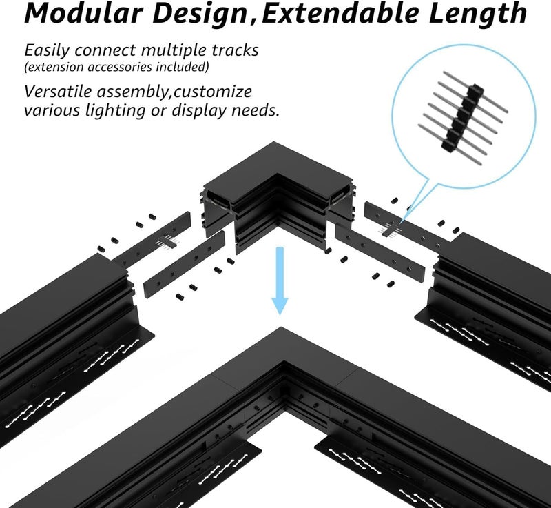 SCON Horizontal Corner Joint Connector for Recessed Magnetic Track Lighting, Professional Grade Aluminum Corner Piece to Create Custom L-Shape Layouts, 24V, Compatible Magnetic Track System - Image 2